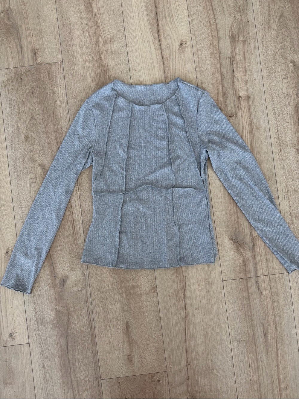 Long-Sleeve Gray Paneled Women's Blouse